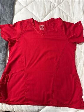 WonderWink Red V-Neck Short Sleeve Scrub Top